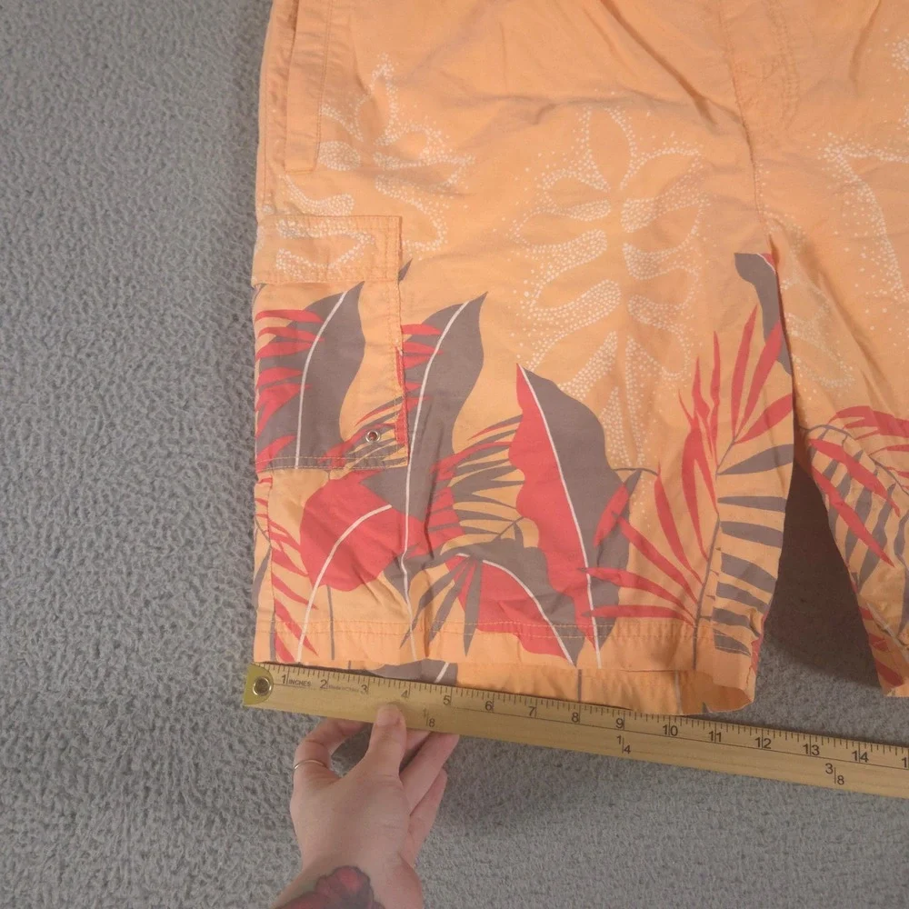 Tori Richard Shorts Mens XL Orange Palm Leaf Mesh Lined Cargo Summer Swim Trunks